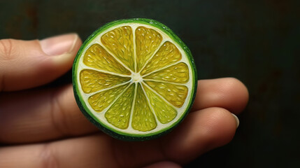 Lime slices frame on color background. Generative Ai