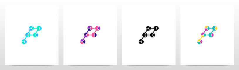 Cube Hexagon Linked Together Letter Logo Design P