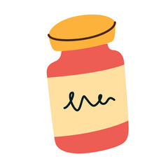 Sauce jar icon, vector doodle illustration of glass jar with jam, seasoning, ingredients for cooking, food, isolated colored clipart on white background