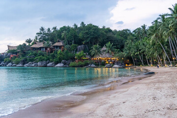 View on the coastline from the beach in Koh Tao island, Thailand.