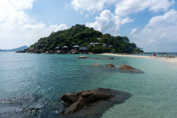 View on the coastline from the beach in Koh Tao island, Thailand.