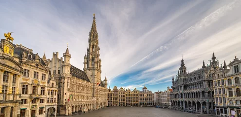 Türaufkleber Brussels Belgium, panorama city skyline at Grand Place Square © Noppasinw