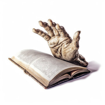 monster hand on top of a book