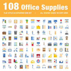 office supplies set of flat style icons for web and applications