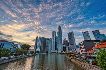 Singapore city skyline at Boat Quay and Clarke Quay waterfront business district
