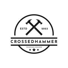 retro vintage cross hammer logo design idea