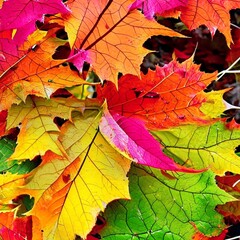 Naklejka na ściany i meble Fall Tree Leaves Autumn Color Seamless Texture Pattern Tiled Repeatable Tessellation Background Image, generative AI illustration