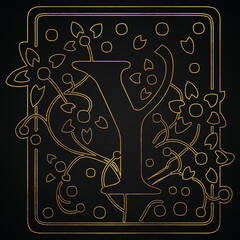 Golden Elegant decorative capital letters alphabet text "Y" Design.
