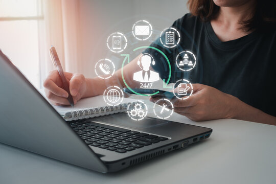Technical Support Center Customer Service Internet Business Technology Concept. automation, software, process technology, and customer support services. IT support, call center help 24 hrs.