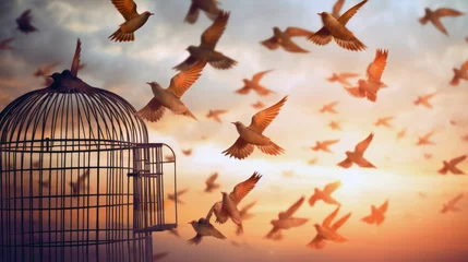 Foto op Aluminium Bird cage empty, bird escape, freedom concept, Generative AI © Rawf8