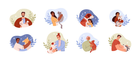 Emotional support animal and pet therapy, flat vector illustration isolated.