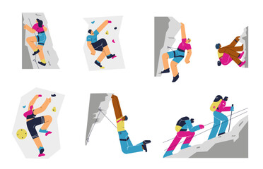 Fototapeta na wymiar Set of climber characters flat style, vector illustration