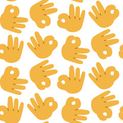 Seamless pattern with ok sign, raised two fingers in a ring. Okay, consent, norm. The little finger, middle, ring fingers are raised up. Template for printing backgrounds on wallpaper, textiles. Good