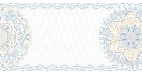 Voucher guilloche. Gift certificate, coupon or cheque template with guilloche border and rosette. Watermark security pattern editable stroke vector paths - obrazy, fototapety, plakaty