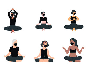 
Woman meditating. Concept illustration for yoga, meditation, relax, recreation, healthy lifestyle. Vector illustration in flat cartoon
