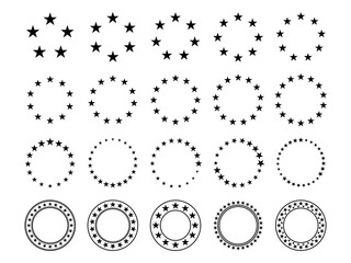 Fototapeta Star circle. Round frames with stars for badge, emblem and seal. Circular rating icons with fave five pointed silhouette star, award vector sign set obraz