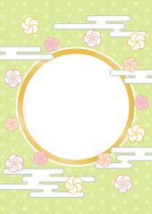 かわいい和柄背景にシンプルな丸いフレーム
