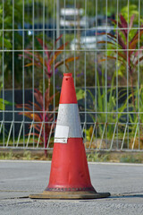 Traffic cone in the parking slot area
