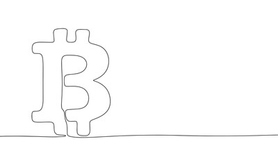 Bitcoin symbol sign one line continuous. Line art, outline isolated on white background. Vector illustration.