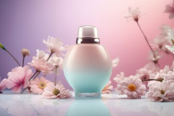 Obraz na płótnie Canvas Cosmetic bottle flowers. Generate Ai