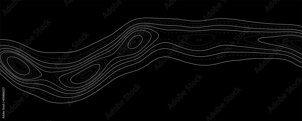 Poster topographic contour map on black background. geographic line map with elevation assignments. concept