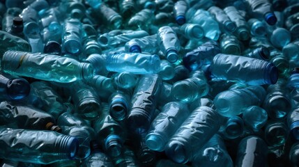 Magnified View of Enormous Heap of Plastic Bottles Submerged in Water - Depicting the Vastness and Severity of Plastic Waste Crisis. AI - Generative.