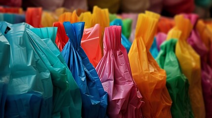 Shopping Bags Stacked to Highlight Plastic Pollution Awareness. AI - Generative.