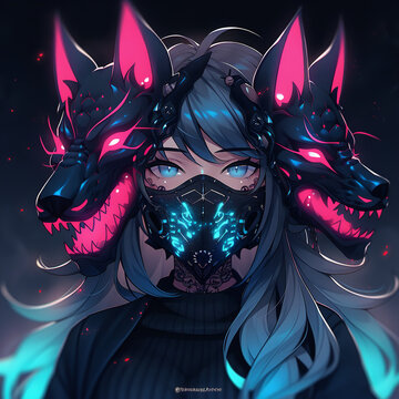 Anime Girl In A Wolf Mask Generative AI