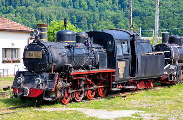 An old narrow gauge steam locomotive in Sovata railway station - Romania