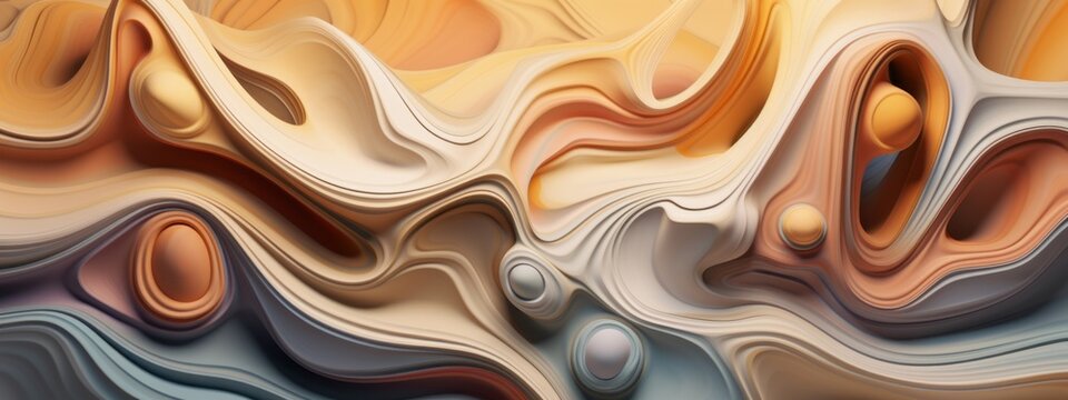Orange beige abstract organic waves wave papercut overlapping 3d soft pastel multi layers paper texture background banner for presentation design or business illustration Generative AI