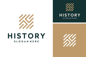 Obraz premium Golden Luxury Initial Letter H with geometric diagonal lines square classic logo design