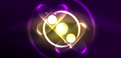 Abstract glowing neon light techno circles background
