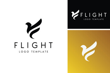 Initial Letter F with Bird Silhouette for Flap Free Flock Freedom Fly Flying Flight Feathers logo design