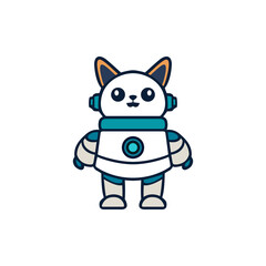 cute robot cat character mascot logo flat color vector illustration template design