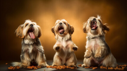 Joyful Moments: Studio Shot of Cute Shih Tzu Dogs in Action. Generative AI