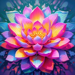 Beautiful lotus flower illustration, isolated on white. Generative AI