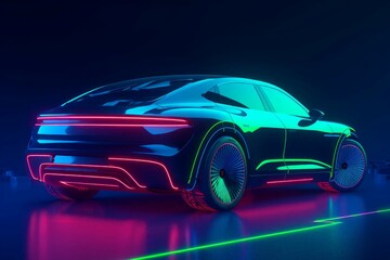 Obraz na płótnie Canvas Neon electric car. Generate Ai