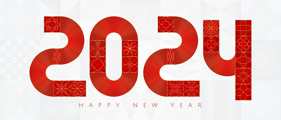 Gold 2024. Gold red luxury abstract geometry new year card.