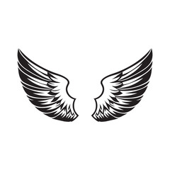 Fototapeta na wymiar Wings black and white vector icon.