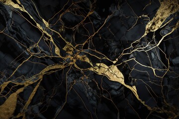 Abstract black marble background with golden veins AI generated.