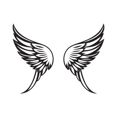 Wings black and white vector icon.