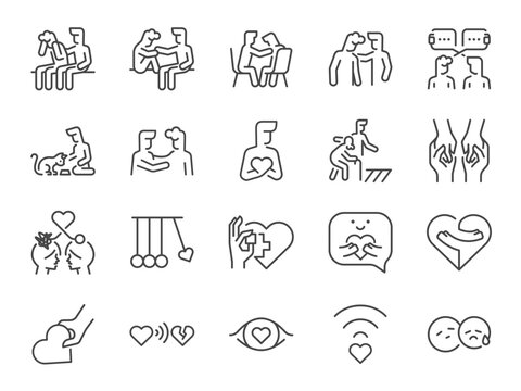 Empathy icon set. It included sympathy, friend, support, emotion, mental health, and more icons. Editable Vector Stroke.