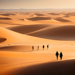 Fototapeta na wymiar People touring the sand dunes in the Gobi desert