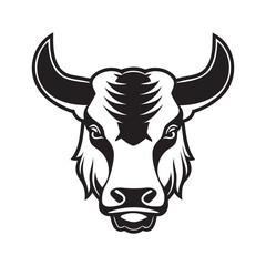 Bull head black and white vector icon.
