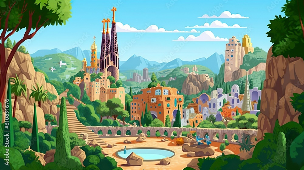 Poster abstract background barcelona. atmosphere of barcelona through an illustration with an abstract back