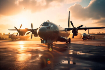 Fototapeta na wymiar military aircraft in the airport hangar, generative ai