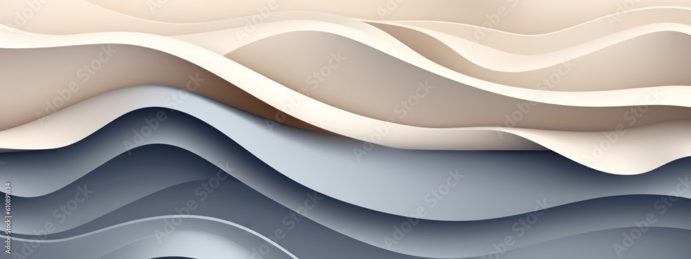 Leinwandbilder Grey beige abstract waves wave papercut overlapping 3d soft pastel paper texture background banner for presentation design or business illustration  Generative AI