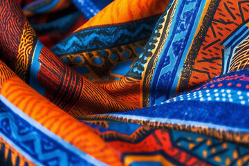 Close up texture of traditiona African ornament scarf created with AI generative tools