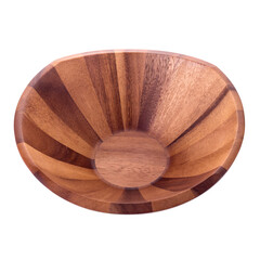 Close up of wood empty wooden bowl isolated on a transparent background