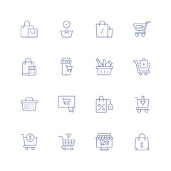 Fototapeta na wymiar Shopping line icon set on transparent background with editable stroke. Containing shopping bag, shopping cart, online shopping, shopping basket, shopping online.